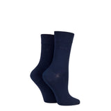 ELLE 2 Pairs Plain Bamboo Fibre Socks In Navy