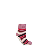 ELLE Chunky Fair Isle & Striped Moccasin Grip Socks In Smokey Pink