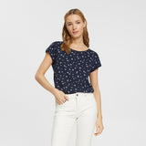 Esprit Floral T-Shirt With Rolled Edges Navy