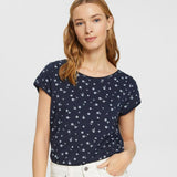 Esprit Floral T-Shirt With Rolled Edges Navy