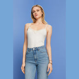 Esprit Jersey Top With Lace Trim in White