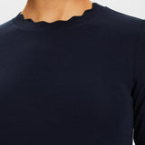 Esprit Long sleeve top with a scalloped neck in Navy