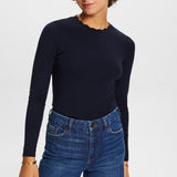 Esprit Long sleeve top with a scalloped neck in Navy