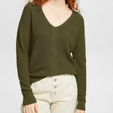 Esprit V-Neck Knitted Jumper Green Khaki