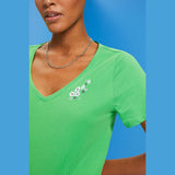 Esprit V-Neck T-Shirt With Floral Embroidery