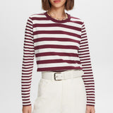 Esprit Striped Long-Sleeve Top in Aubergine