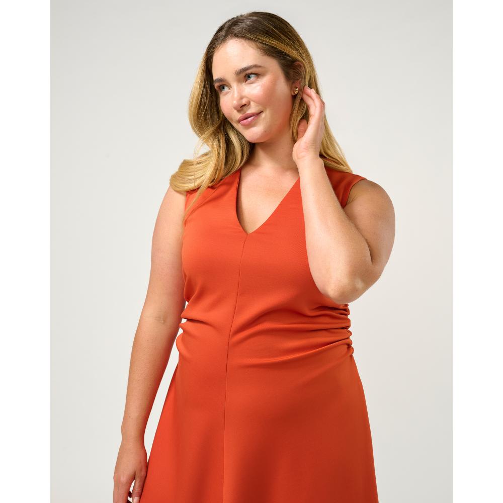 Estelle Carmen Ruched Dress in Tangerine