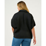 Estelle Lela Oversized Button Up Top in Black