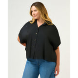 Estelle Lela Oversized Button Up Top in Black