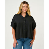 Estelle Lela Oversized Button Up Top in Black