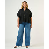 Estelle Lela Oversized Button Up Top in Black