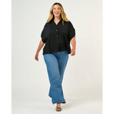 Estelle Lela Oversized Button Up Top in Black