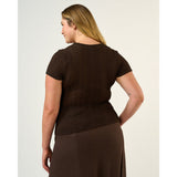 Estelle Naomi Textured Mesh Top in Brown