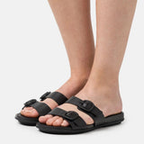 FitFlop Gracie Buckle Two-Bar Leather Slides Black