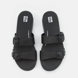 FitFlop Gracie Buckle Two-Bar Leather Slides Black