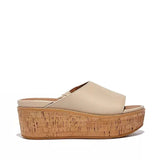 FitFlop Eloise Cork-Wrap Leather Wedge Slides Stone Beige