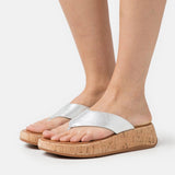 FitFlop F-Mode FlatForm Toe Post Sandals Silver