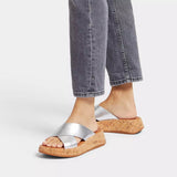 FitFlop F-Mode Metallic Leather/Cork Flatform Cross Slides
