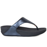 FitFlop LULU Leather Wedge Shoes Metallic In Cosmic Blue