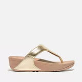 FitFlop LULU Metallic Leather Toe-Post Sandals In Platino
