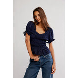 Free People Adore You Blouse In Peacoat Combo In Navy