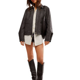 Free People Blair Vegan Leather Jacket In Charcoal