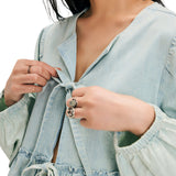 Free People Brunch Babe Denim Blouse In Light Tint Wash Blue
