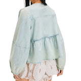 Free People Brunch Babe Denim Blouse In Light Tint Wash Blue