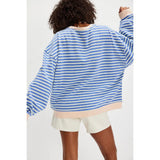 Free People Classic Striped Oversized Crewneck In Blue Sky Combo