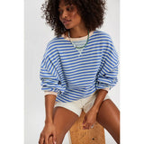 Free People Classic Striped Oversized Crewneck In Blue Sky Combo