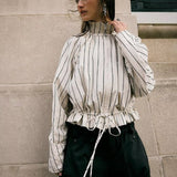 Free People Devon Striped Balloon Funnel-Neck Jacket In Ivory Combo