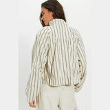Free People Devon Striped Balloon Funnel-Neck Jacket In Ivory Combo