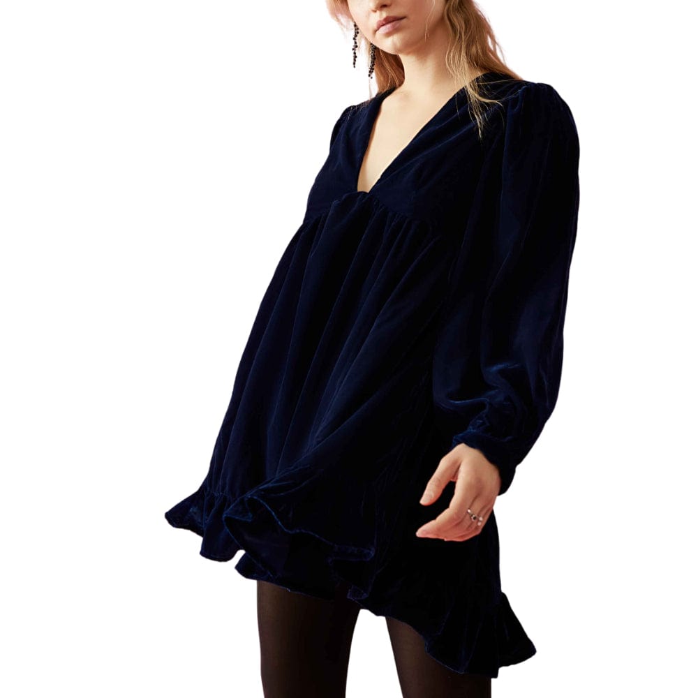 Free People Estella Velvet Mini Dress in Night Blue Free People Estella Velvet Mini Dress in Night Blue
