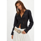 Free People Frankie Corset Long Sleeve Top in Black