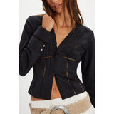 Free People Frankie Corset Long Sleeve Top in Black