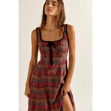 Free People Freya Plaid Midi Dress In Cherry Combo