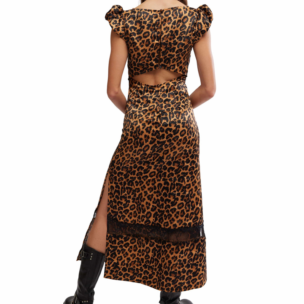 Free People Leopard Foolish Heart Printed Midi Dress