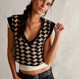 Free People Lola Top In Black Tan Combo