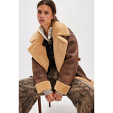 Free People Mari Reversible Coat In Tan Cream Combo