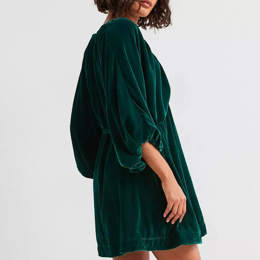 free people women's portia velvet mini dress Free People Portia Velvet Mini Dress In Dark Green