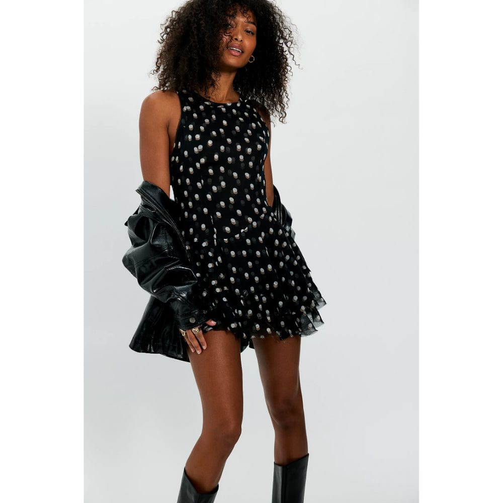 Free People Raven Printed Mini Dress in Black Combo