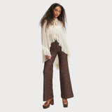 Free People Runaway Floral Flare Pants In French Chocolate