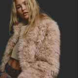 Free People Supernova Cropped Faux Fur Jacket In Ivory Combo