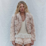 Free People Supernova Cropped Faux Fur Jacket In Ivory Combo