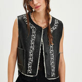 Free People Travelers Leather Vest In Black