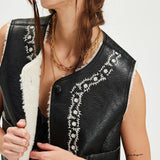 Free People Travelers Leather Vest In Black