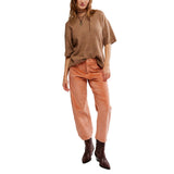 Free People We The Free Deep Trance Dropped Corduroy Trousers In Peach Peony