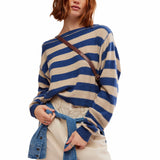 Free People We The Free Into The Pullover In Blue Ivory Combo Stripe