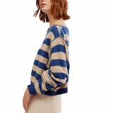 Free People We The Free Into The Pullover In Blue Ivory Combo Stripe