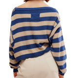 Free People We The Free Into The Pullover In Blue Ivory Combo Stripe